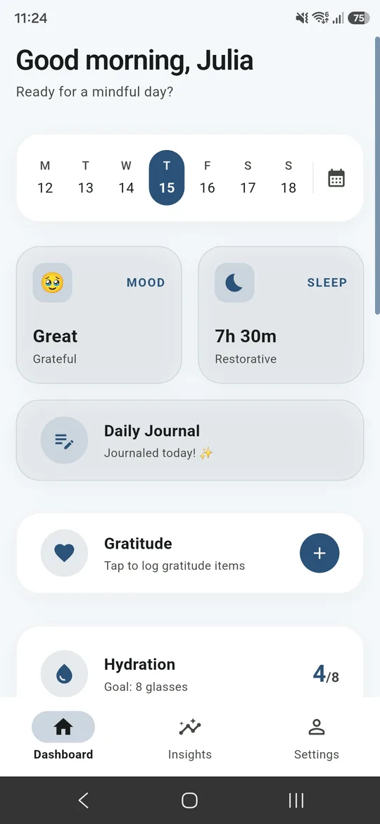 The MyReflect home dashboard