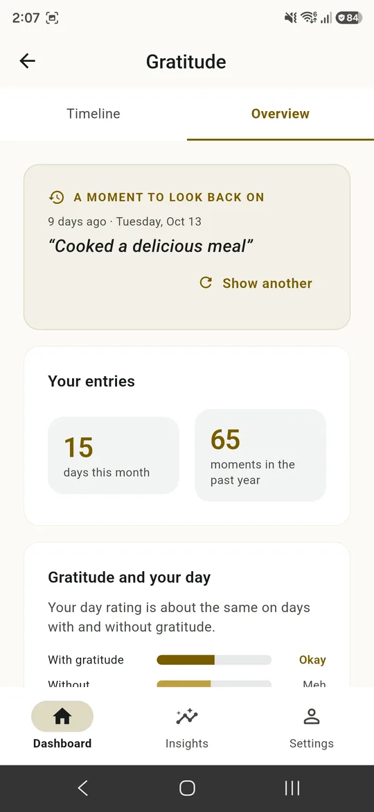 Gratitude overview with a moment to look back on