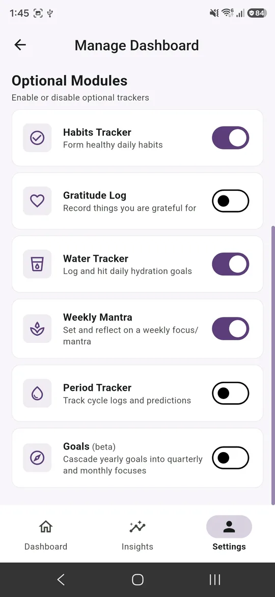 Turning optional trackers on and off