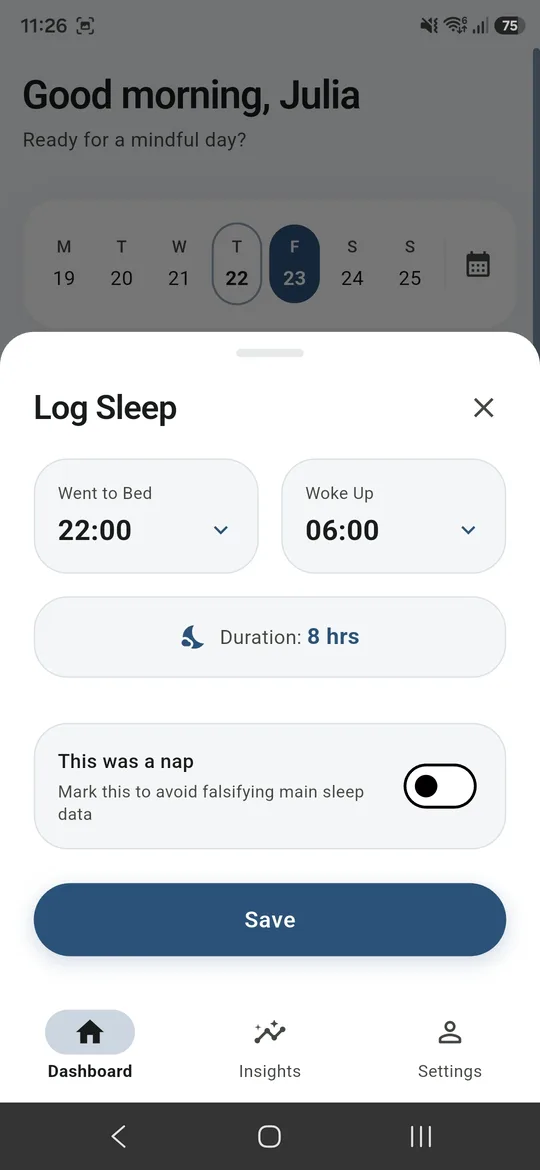 Logging when you went to bed and woke up